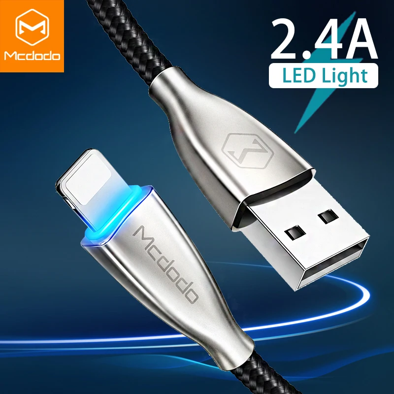 Mcdodo USB кабель светодиодный светильник для iPhone X XR XS Max 8 7 6S iPad mini зарядное устройство USB кабель для передачи данных 2.4A кабель для быстрой зарядки телефонный шнур