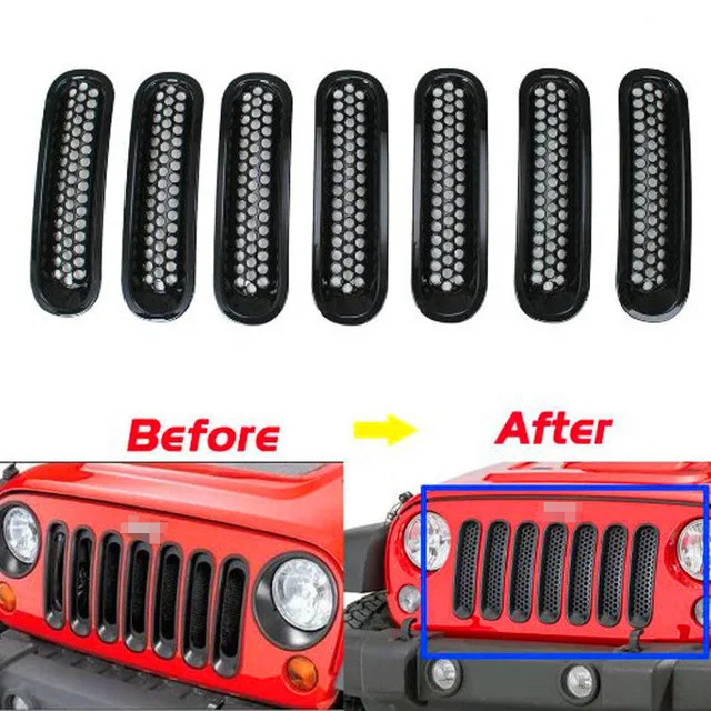 7 шт. передняя решетка гриля для Jeep Wrangler JK аксессуары Rubicon Sahara Jk запчасти 2007