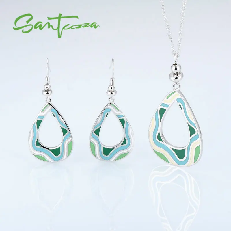 Ювелирные Наборы для Женщин Water Drop Зеленый Комплект Ювелирных Изделий Серьги