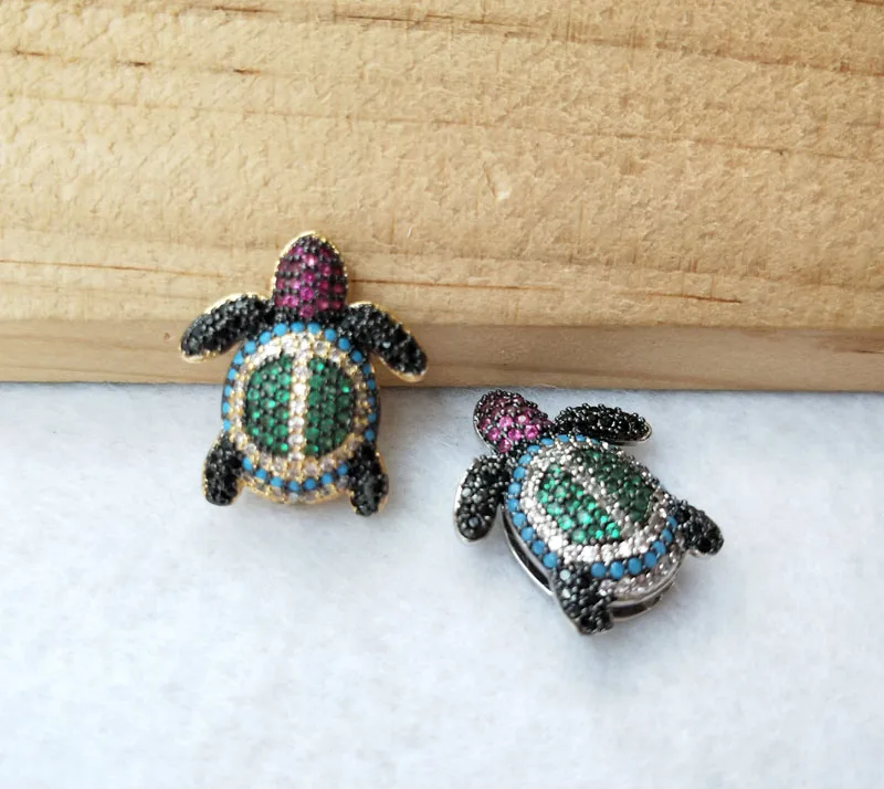 

5Pcs Tortoise style Double Bails Connector CZ zircon Micro pave crystal Charm DIY Bracelet necklace women Jewelry Findings CT450