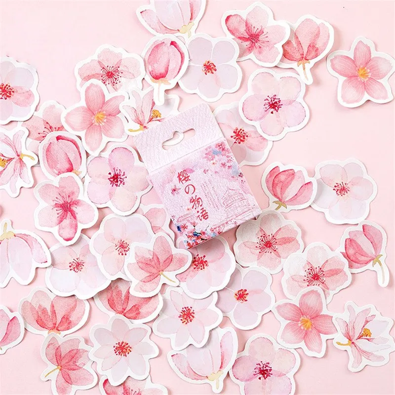 46PCS/Pack Cute Pink Cherry Blossoms Scrapbooking Stickers Diary DIY Decoration Photoalbums Wall Embellishments Craft Material | Дом и сад