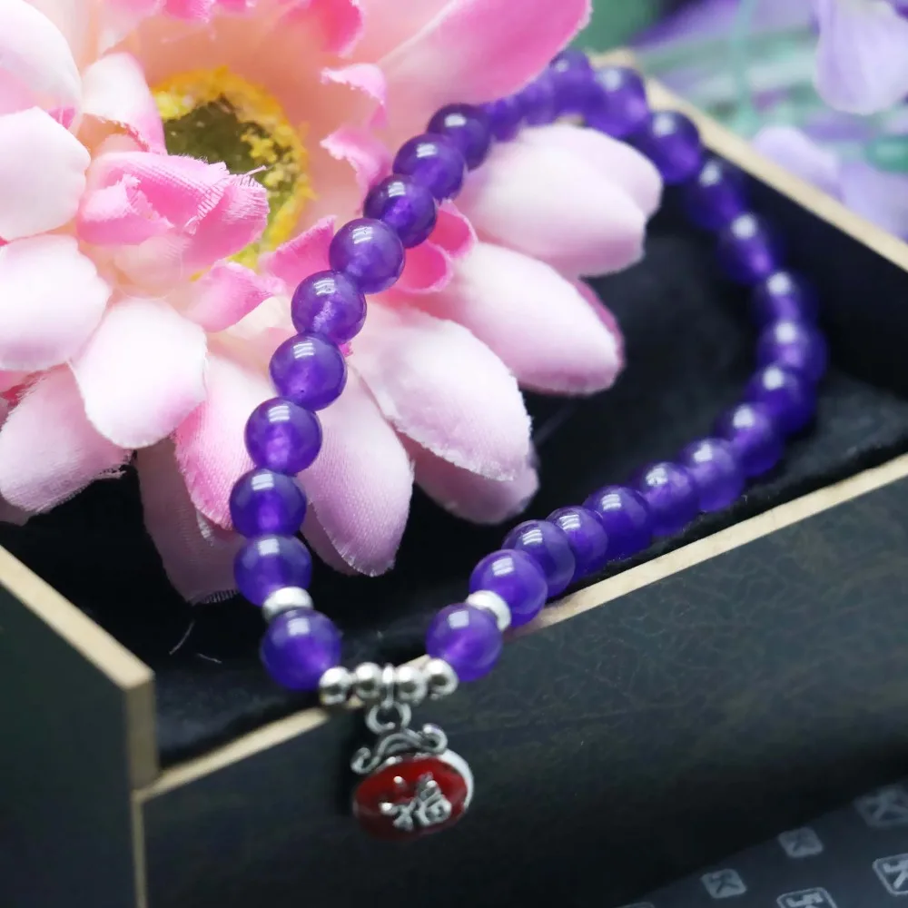 6 мм Популярные фиолетовые хрустальные бусы из натурального камня браслет