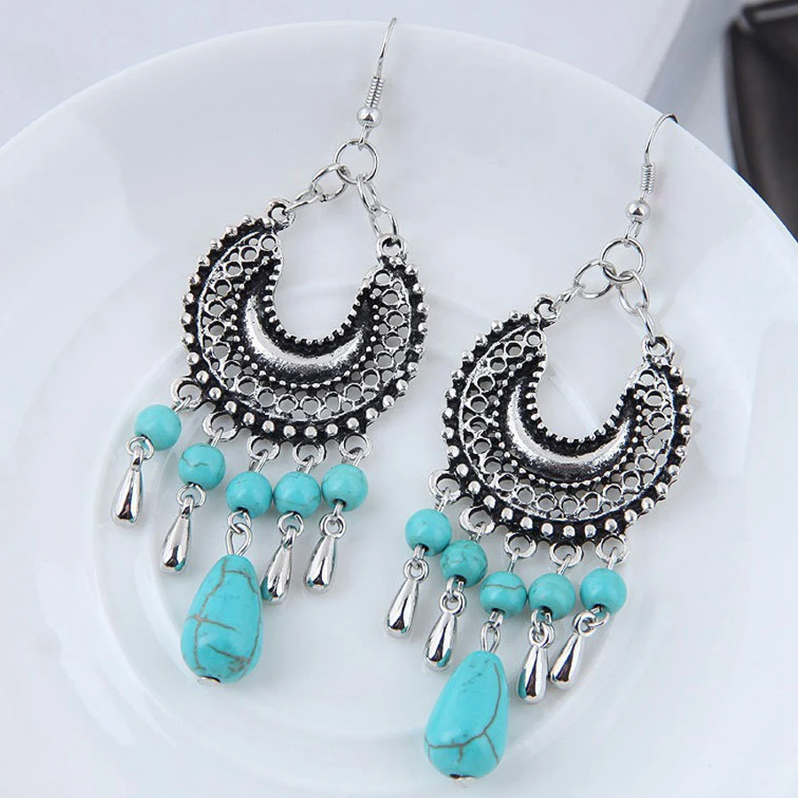 Женские длинные серьги-подвески Boho винтажные серьги с узором в виде полой Луны