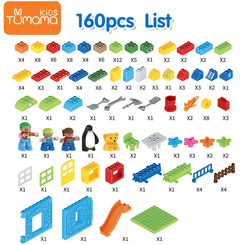 Tumama 160 шт. самоблокирующиеся кирпичи совместимые Legoed Duploed блоки для детей большой