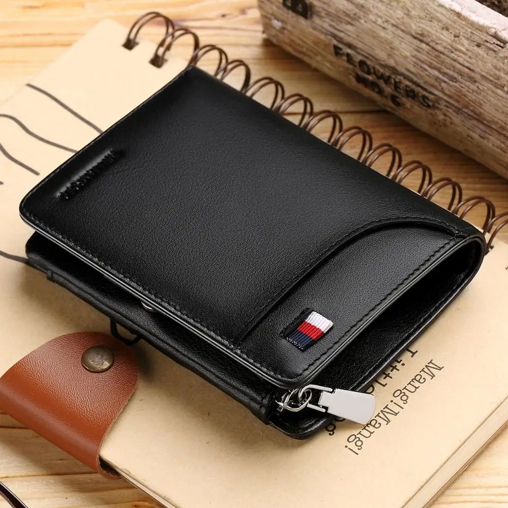 WilliamPOLO Brand Hight Genuine Leather Men Wallets Trifold Wallet Zip Coin Pocket Purse Soft Cow Leather Wallet Mens Card Purse