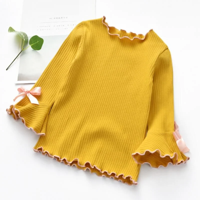 2018 Fall Spring Base Shirt Girls Shirts Kids Children Long Sleeve Ruffles Bow Girl Tops And Blouse Baby Toddler Clothes JW3373 | Детская
