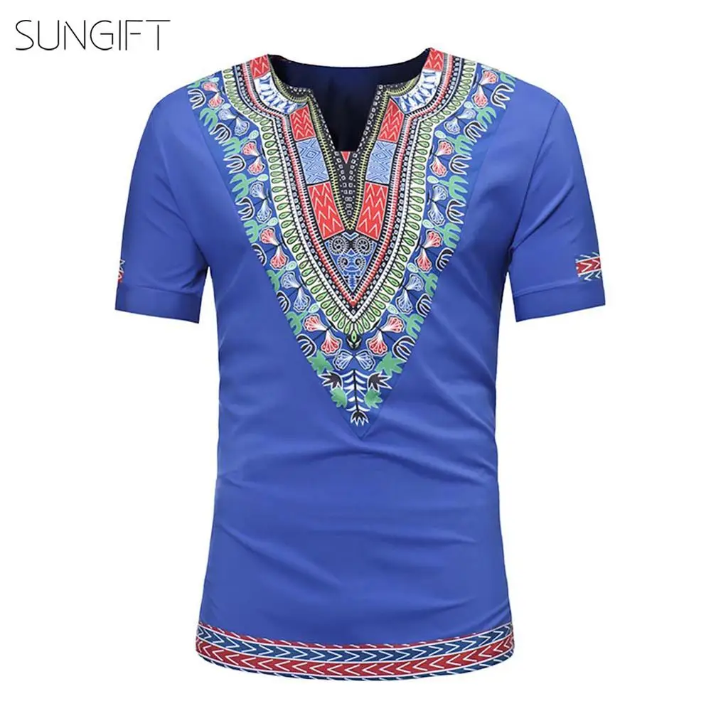 SUNGIFT Африканский Мужской Топ Дашики с коротким рукавом мужская футболка