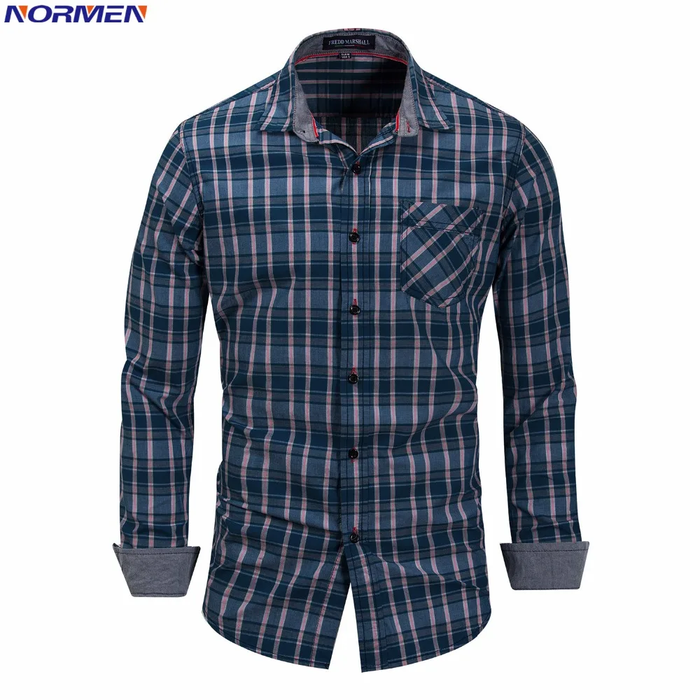 Ни Для мужчин хлопок плед Повседневное рубашки длинный рукав отложным