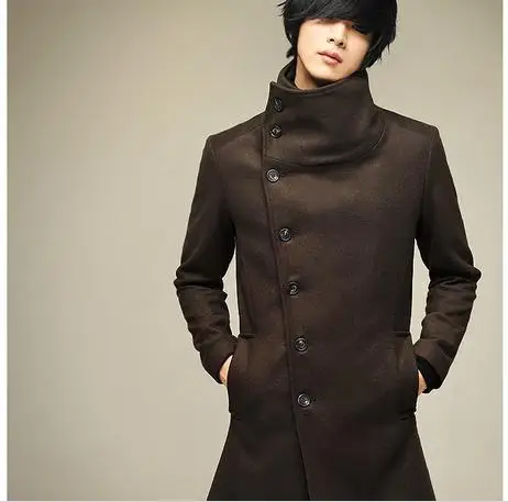 Мужское шерстяное пальто приталенное зимнее Длинная шерстяная куртка в