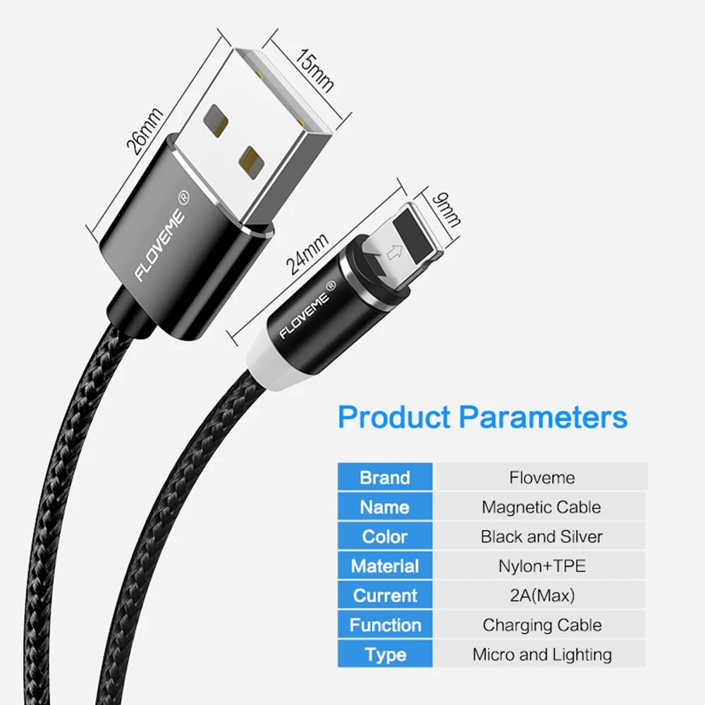 Floveme 1 м Магнитный кабель USB для IPhone х Micro Магнитная Зарядное устройство Samsung