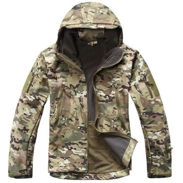 Камуфляжная походная куртка из кожи акулы, военная куртка, Мужская Флисовая Водонепроницаемая камуфляжная одежда, тактическая камуфляжная армейская куртка с капюшоном - Цвет: multicam jacket