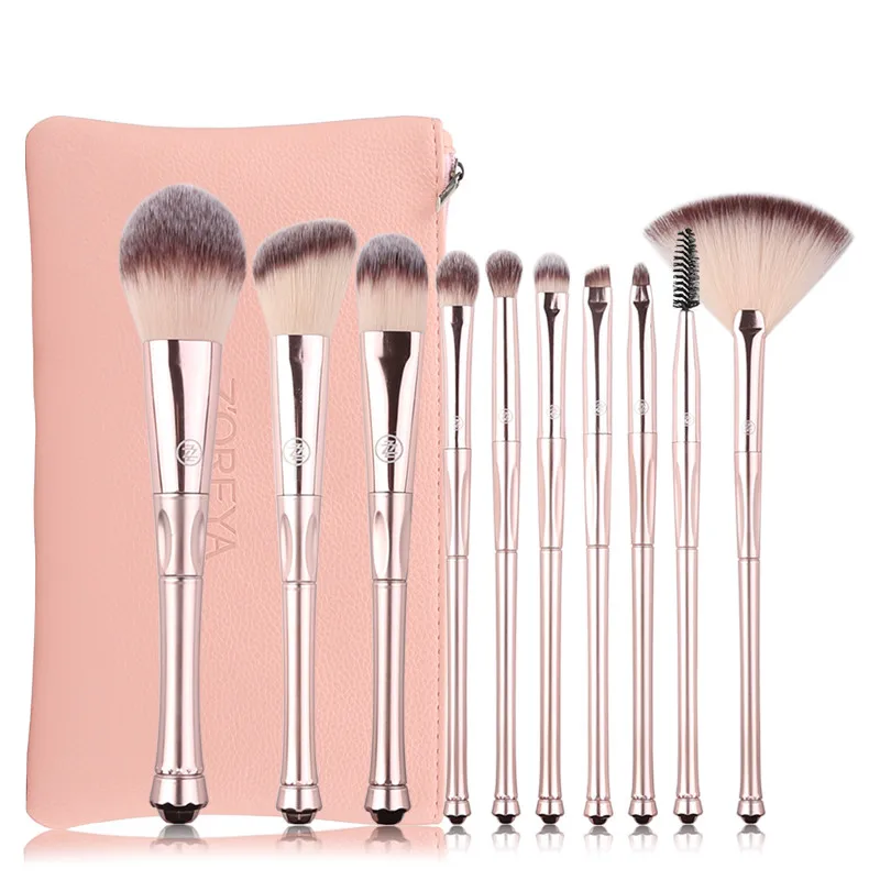 rose gold brush Бренд Zoreya, 10 шт., мягкие синтетические волосы, тиара в форме, кисти для макияжа, основа, пудра, румяна, растушевка, консилер, кисть для теней - Handle Color: rose gold brush