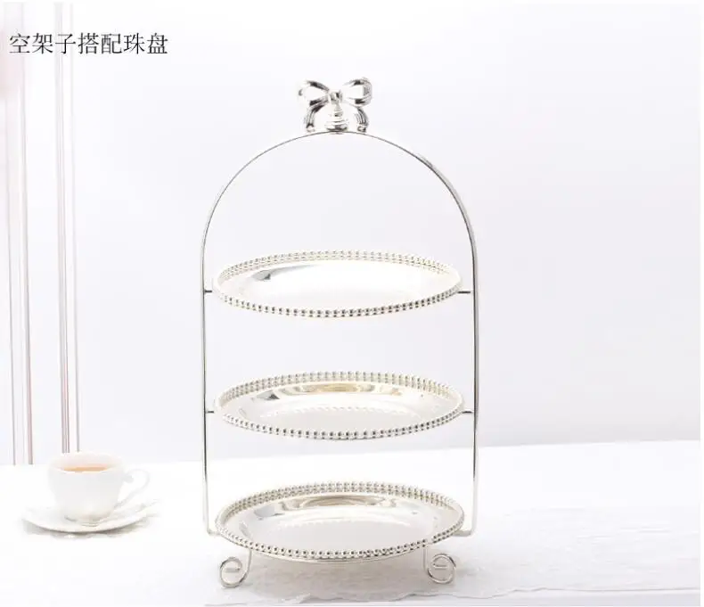 silver style 1 Роскошные 3 слоя серебро/золото металлическая, для подставки для пирожных торт лоток чашка подставка для торта держатель для свадебной церемонии, DGP067 - Цвет: silver style 1