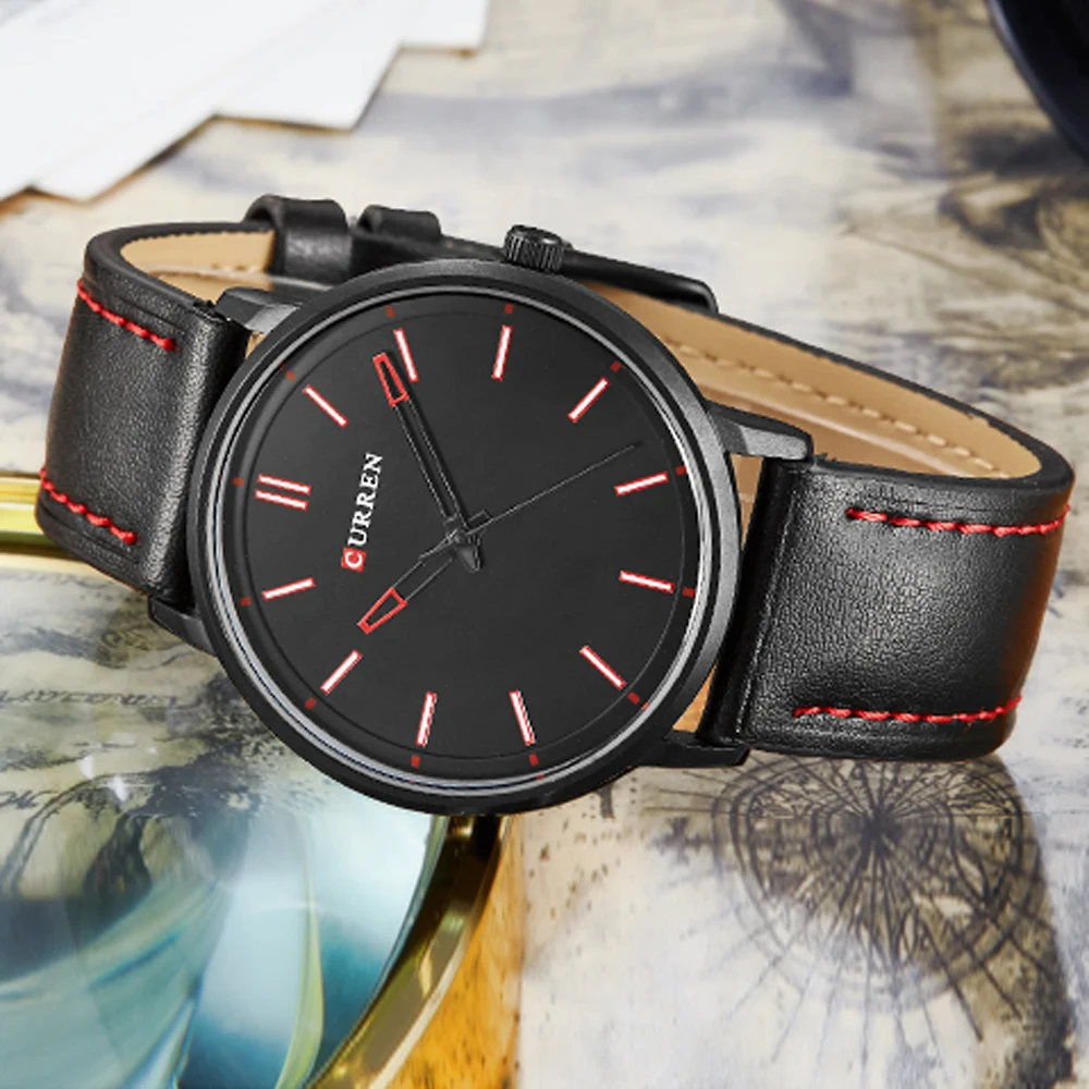 CURREN Brand Luxury Genuine leather Casual Sport Watch Men Urltra Thin Case Fashion Male Watches Quartz-Watch Relogio Masculino | Наручные
