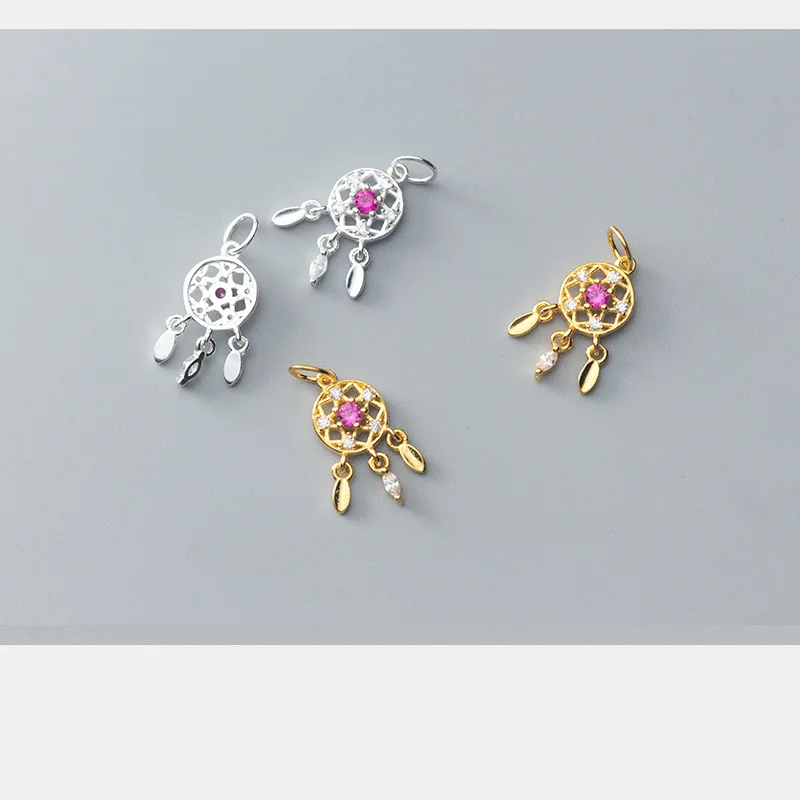 100% 925 Sterling Silver Dream Catcher Dangle Charms Plated Gold Zircon Fancy Ornament Pendants DIY Necklace Jewelry Making | Украшения и