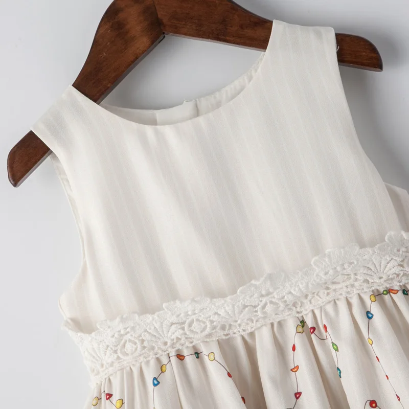 Girl Summer Dress Lace Embroidery Princess Striped Robe Fille Sleeveless Kids Print Dresses For Children Clothes for 3-10t | Детская