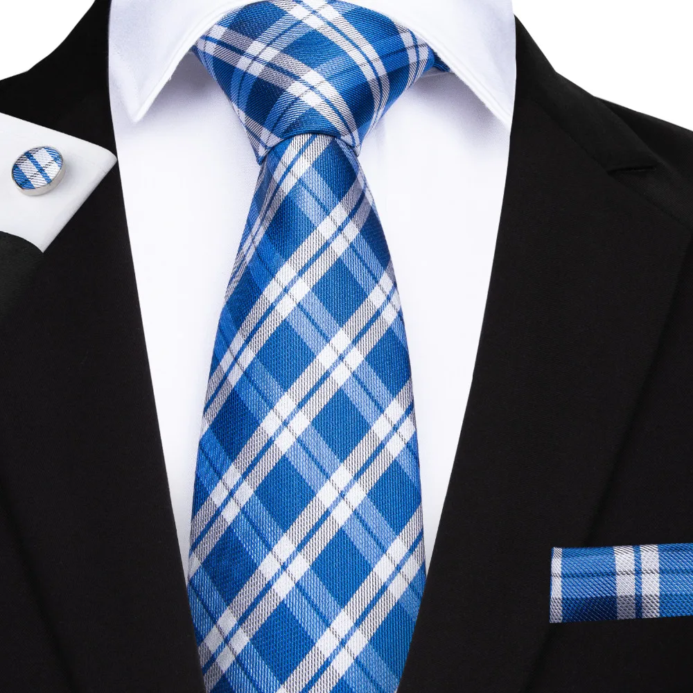 

New Classic Tie Men Blue Plaids Neckties For Mens Ties Accessories 100% Silk Necktie Wedding Ties Men 8cm Wide MJ-7129