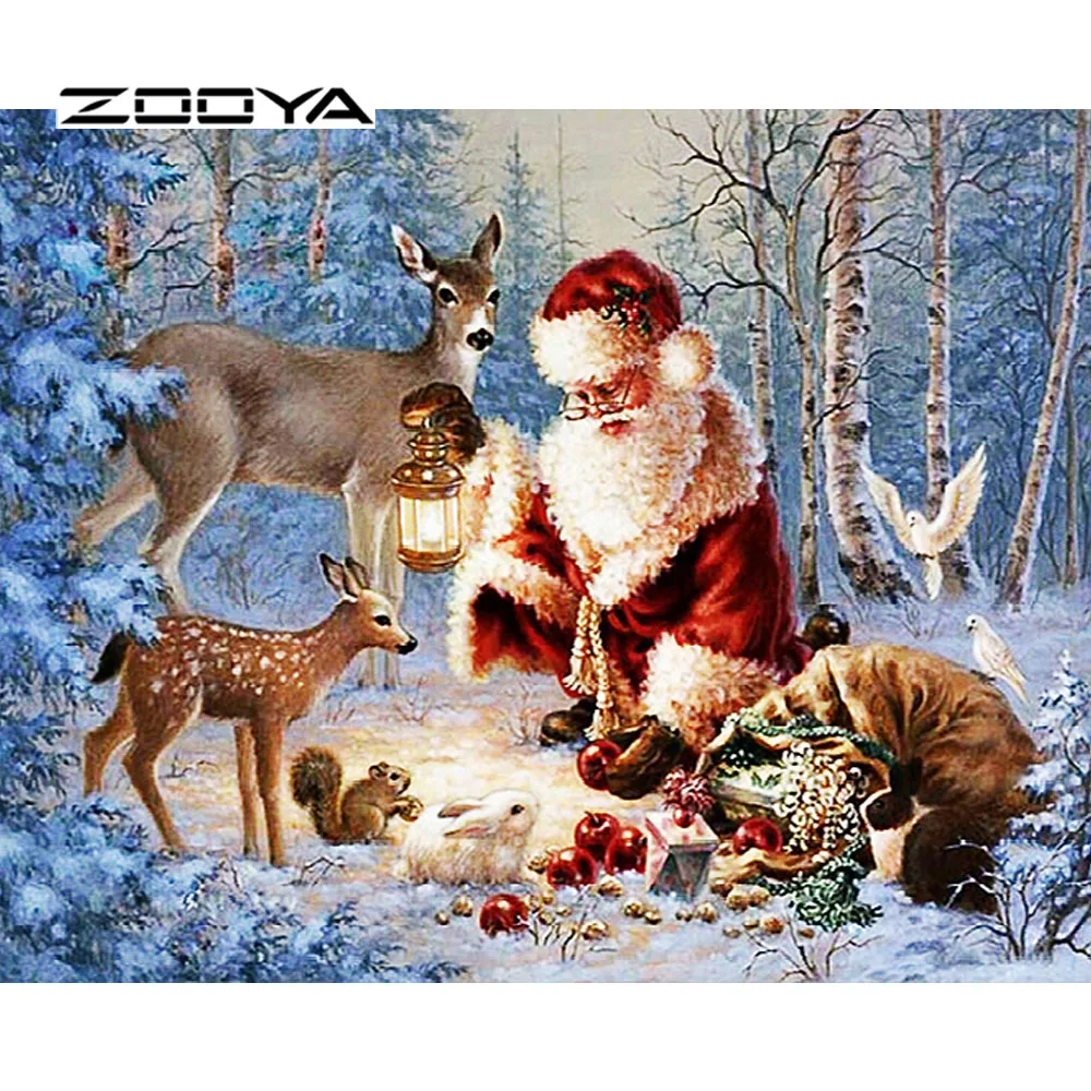 Алмазная живопись ZOOYA алмазная вышивка в виде Санта-оленя полный пакет 3D
