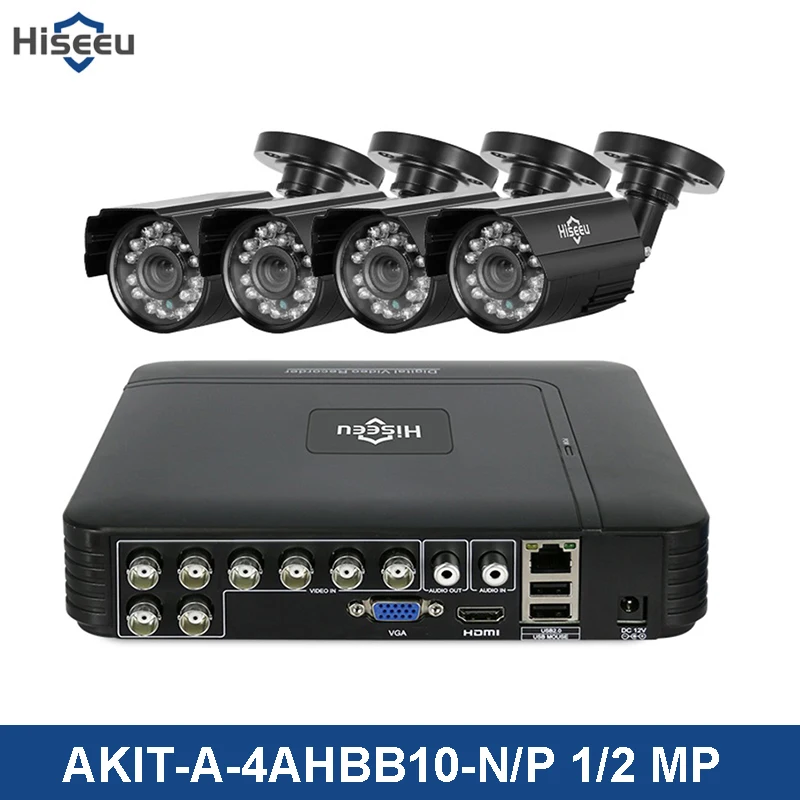 Hiseeu CCTV камера система 4CH 720 P/1080 P AHD безопасности DVR комплект Водонепроницаемая