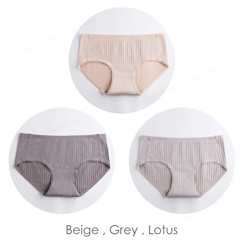 Beige Grey Lotus Женские трусы из чесаного хлопка, бесшовные трусики для женщин, женские одноцветные трусы бикини, сексуальное нижнее белье, нижнее белье, 3 шт. ROSI - Цвет: Beige Grey Lotus