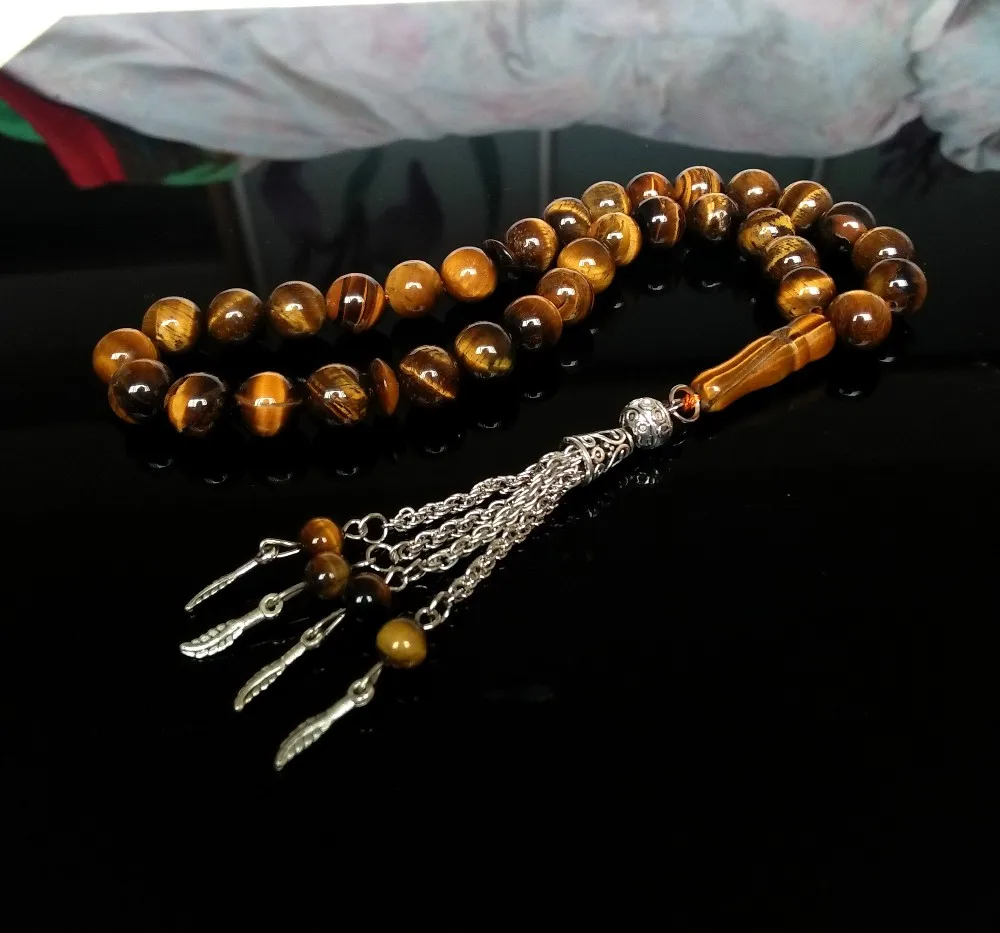 Кегрибар теспих диаметр 10 мм 33 Тигриный глаз камень Islmic для молитв бисер в