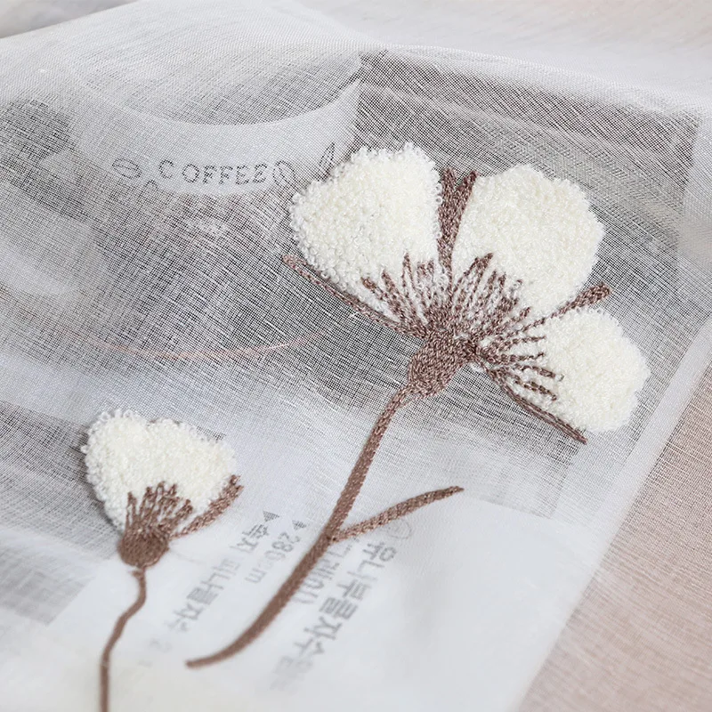 Вышитые решетки цветок льняные хлопковые шторы для гостиной отвесная вуаль тюль