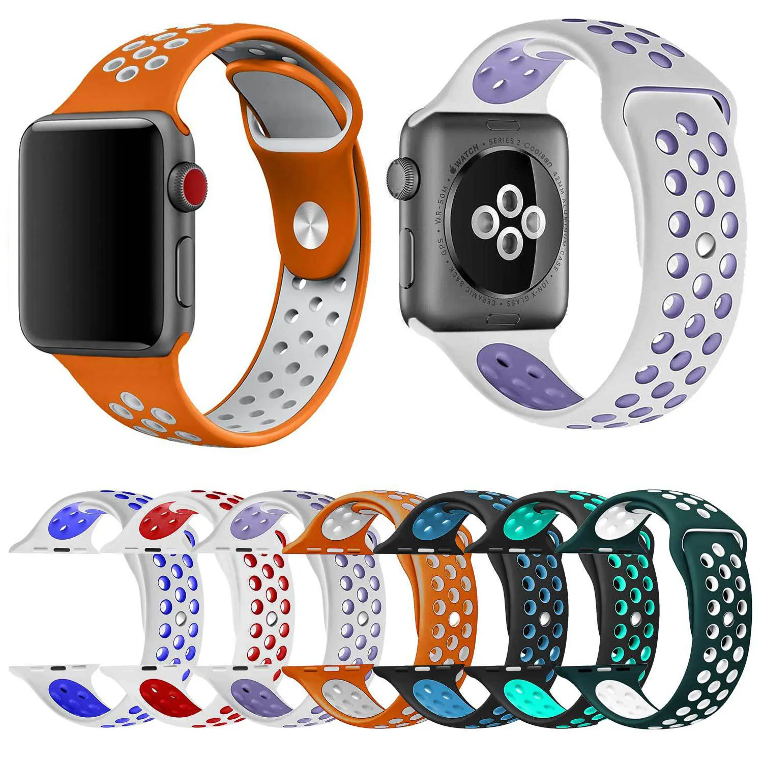 Новый дышащий силиконовый спортивный ремешок для Apple Watch Series 1 2 3 4 мм 40 44 42 38