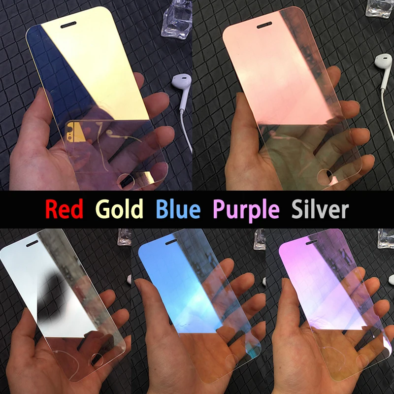 Цветное зеркальное закаленное стекло для iPhone X XR XS 12 Pro MAX 8 7 6 6s Plus 11Pro 9H защита