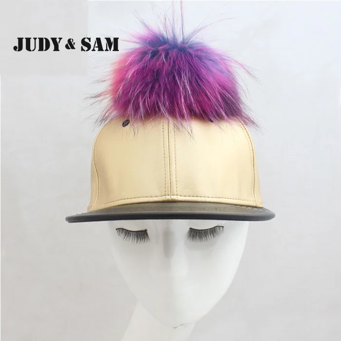 Jsfur марка хип хоп шляпы Snapback с реальным красочные енота помпонное мех мяч краев