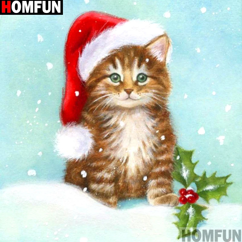 

Алмазная живопись HOMFUN «Кот», алмазная вышивка с квадратными/круглыми стразами 5D «сделай сам», домашний декор, A13950