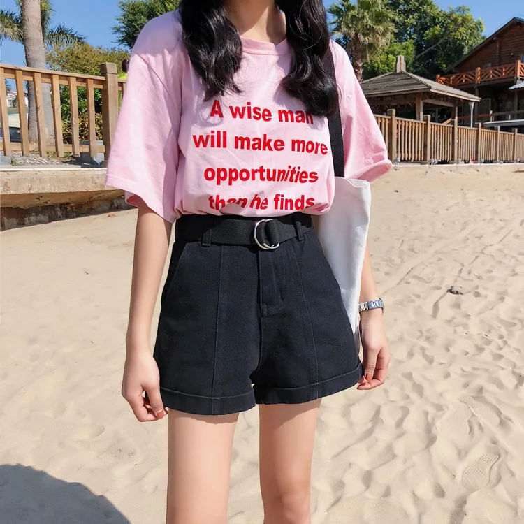 Shorts Women Korean High Waist Plus Size Casual Straight Vintage Streetwear Harajuku Short Pants With Sashes | Женская одежда