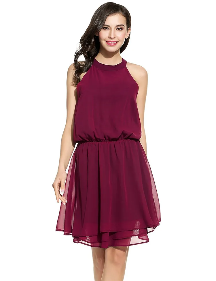 

YYFS Women Dress Summer Sexy Backless Chiffon Dress Boho Style Solid Ruffle Short Women Party Beach Dresses Vestidos de fiesta