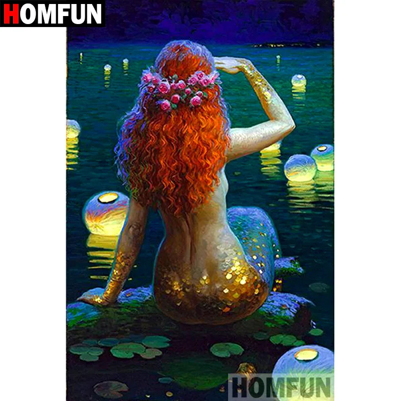 Алмазная живопись HOMFUN русалка полноразмерная/круглая вышивка сделай сам 3D