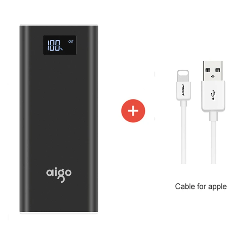 PISEN двойной жк-usb зарядное устройство 20000 мАч внешняя батарея 18650 портативный быстро зарядное устройство Powerbank для iPhone для смартфонов - Цвет: black cable