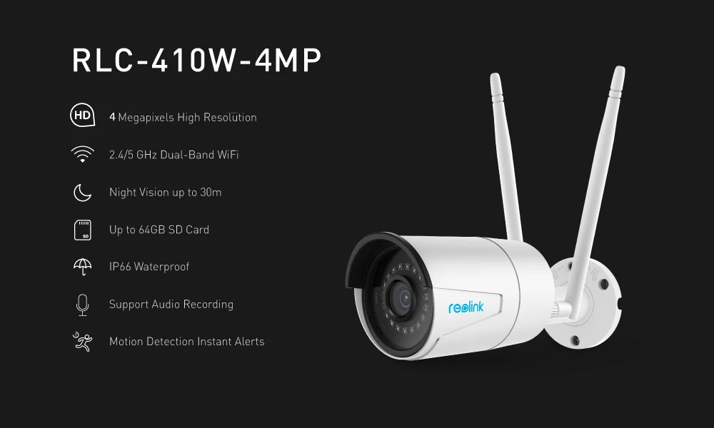 Reolink камера безопасности 4MP 2,4G/5G WiFi камера беспроводная IP66 Всепогодная камера наблюдения уличная IP камера RLC-410W