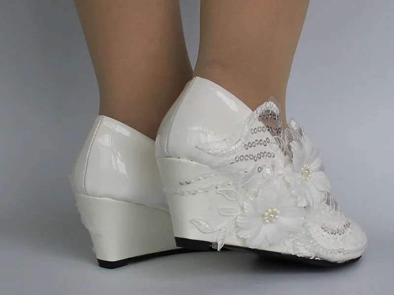 

Lace white light Wedding shoes wedges bridal handmade women flowers shoes