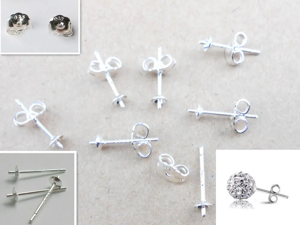 100 шт. серебряные серьги гвоздики с заглушкой сзади|jewelry findings|earring stud poststud earring post |