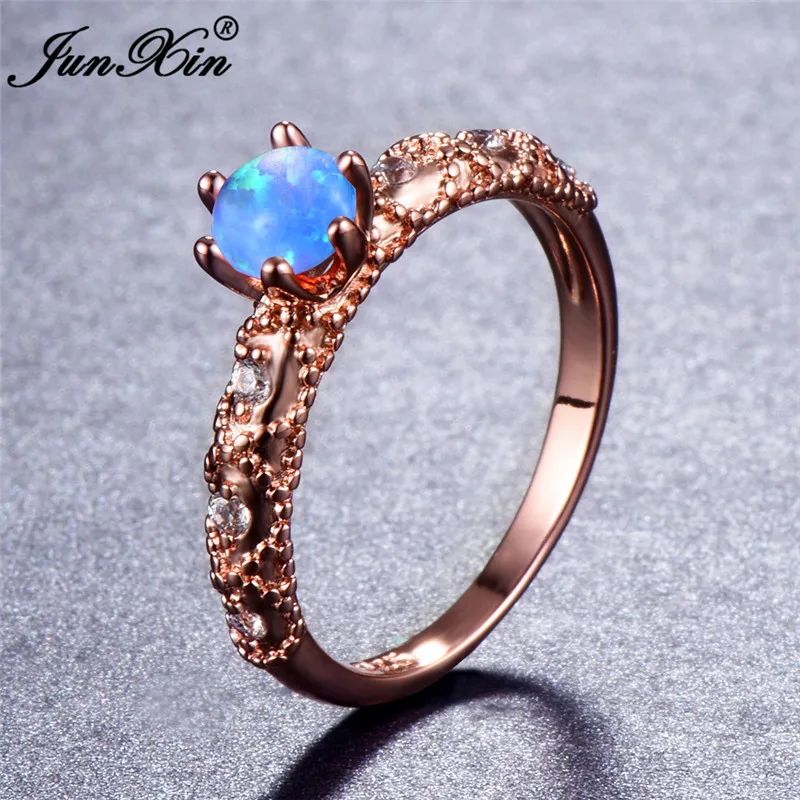 JUNXIN Мужской Женский Белый/Синий огненный опал кольцо Мода 18KT розовое золото