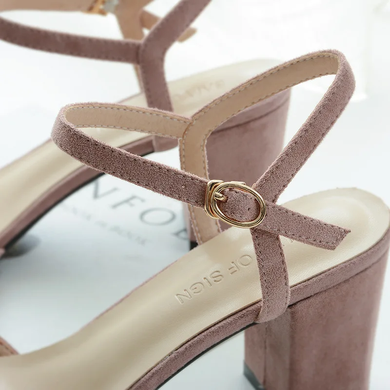 Сандалии женские из флока удобные босоножки на толстом каблуке 6 5 см без застежки