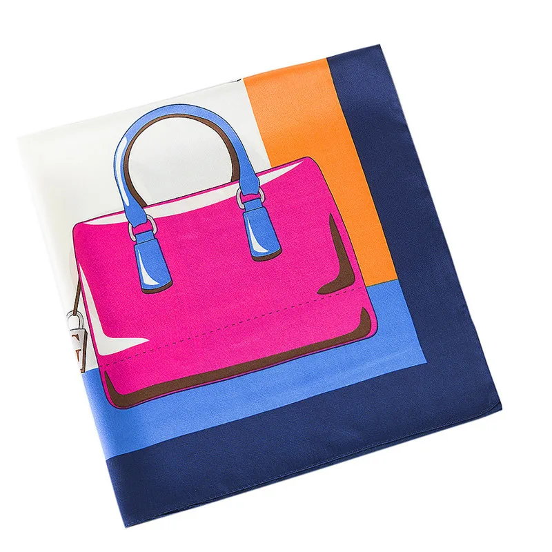 

MENGLINXI 60cm*60cm 2021 New Luxury Brand Letter G Bag Women Twill Silk Scarf Small Square Scarves Print Headband Hijab