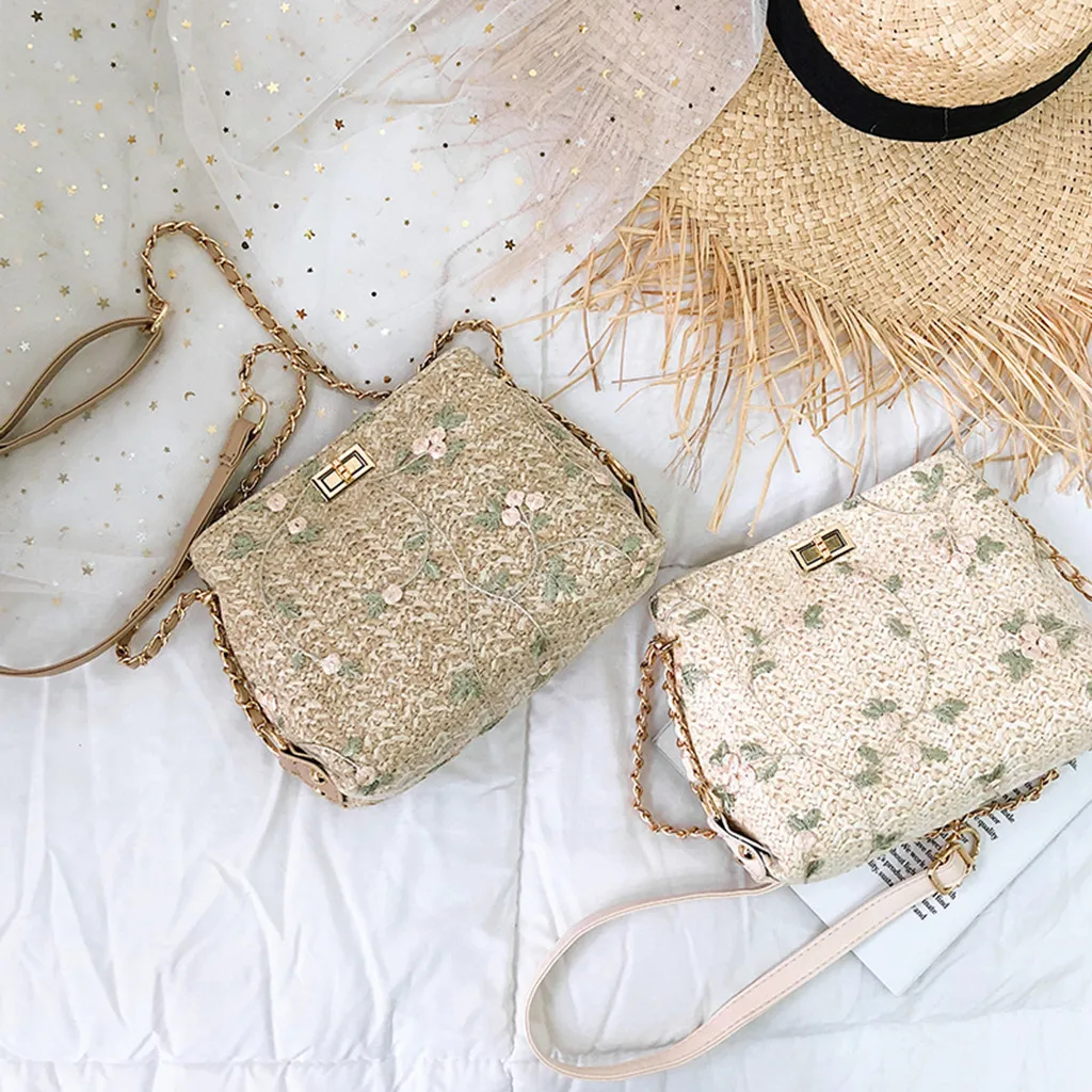 Женские пляжные кружевные сумки Соломенная Сумка мешок с вышивкой из мешковины
