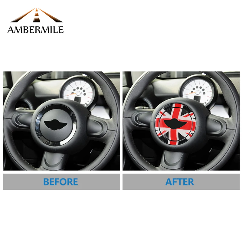 AMBERMILE 3D наклейки на центр автомобильного руля декоративные аксессуары для Mini Cooper