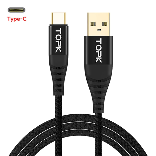 Черный TOPK AN42 2 м 3 м usb type C кабель для мобильного телефона USB C кабель 3 А Быстрая зарядка 3,0 Быстрая зарядка USB-C кабель type C - Цвет: Черный