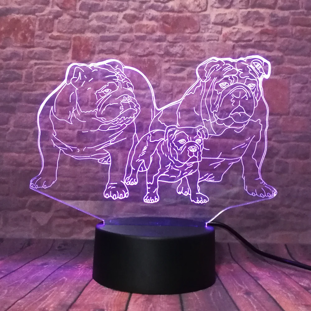 

2019 3D Cartoon French Bulldog Cute Shar Pei Dog Family 7 Color Change LED Night Decor Lamp Child Boys Bedroom Kids Xmas Decor