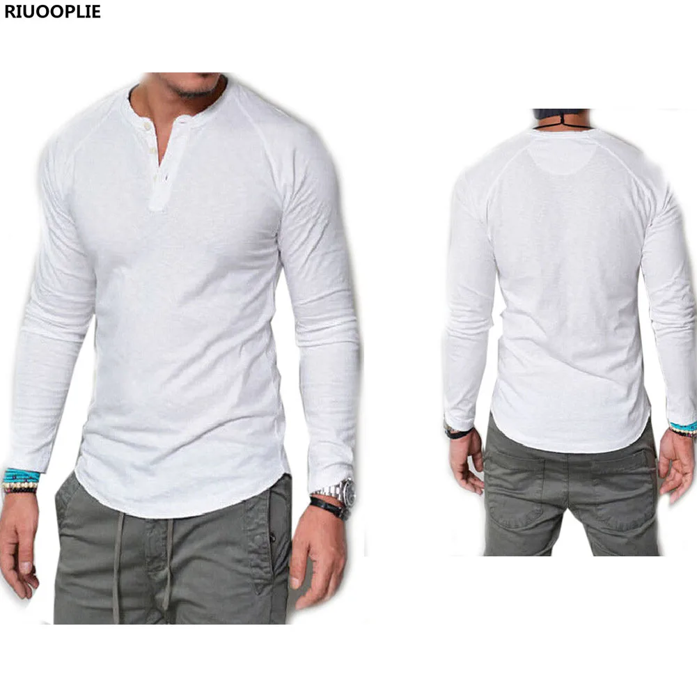 RIUOOPLIE Men Fashion Slim Fit V Neck Long Sleeve Muscle Tee T-shirt Casual Tops Blouse | Мужская одежда