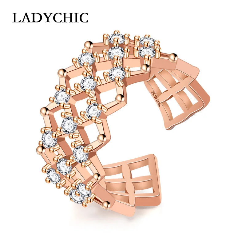 LADYCHIC модное серебряное и розовое золото цвет Открытое кольцо романтическая