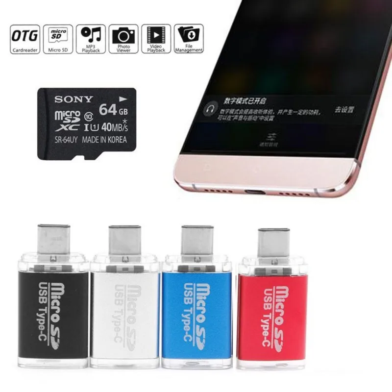 Mini type C USB 3,1 SD OTG адаптер TF устройство для чтения карт памяти Разъем для сотового телефона и воспроизведения алюминиевый сплав