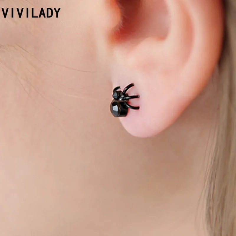 VIVILADY модные милые черные стразы Паук Серьги гвоздики девушки эмалированные