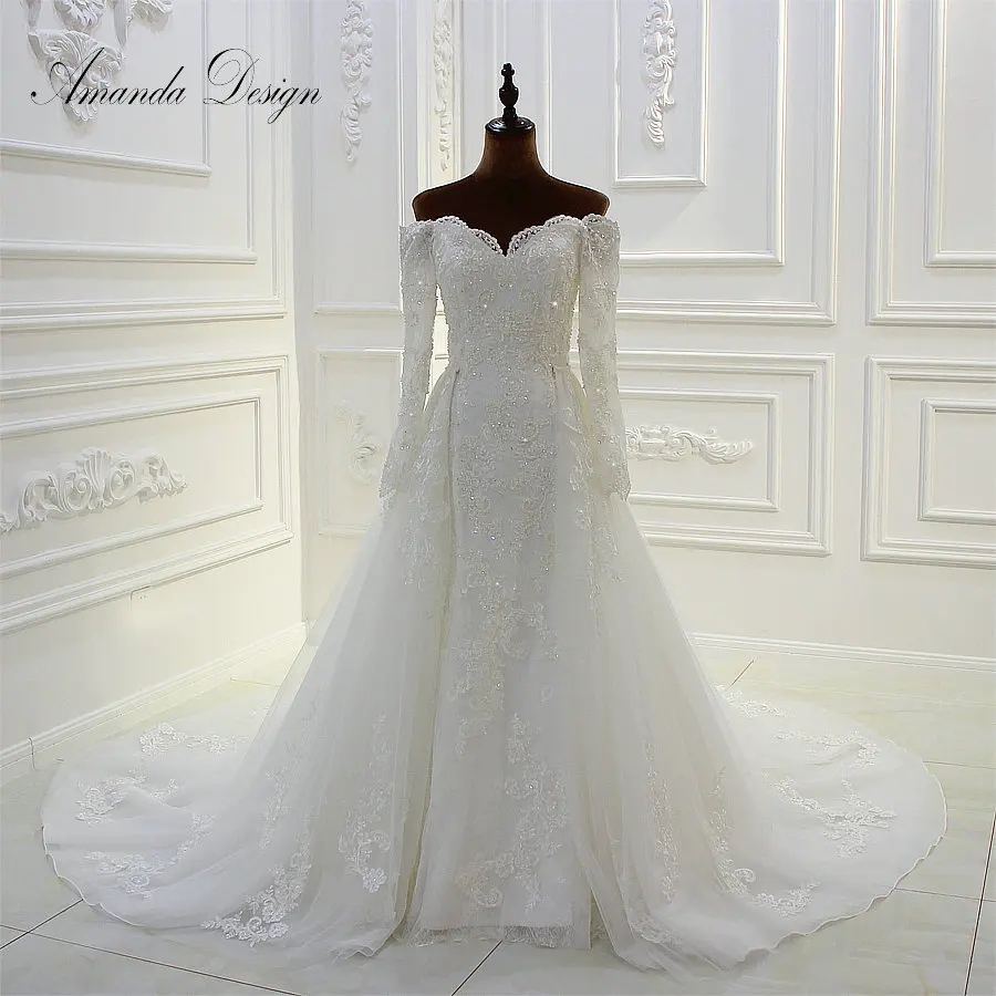 Свадебное платье с открытыми плечами и кружевной аппликацией Amanda Design robe de mariee