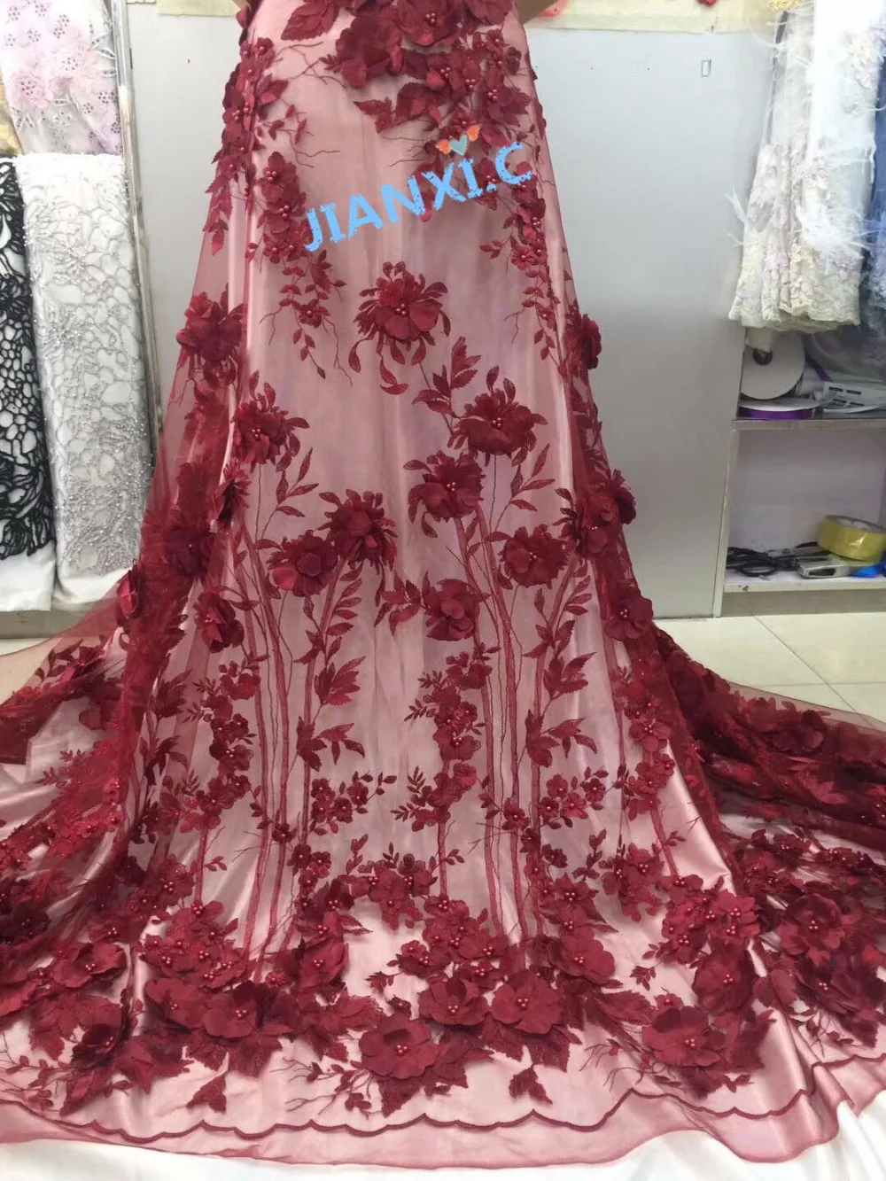 Красивый 3d цветок африканская сетка кружева текстиль JIANXI.C 10715 изящный